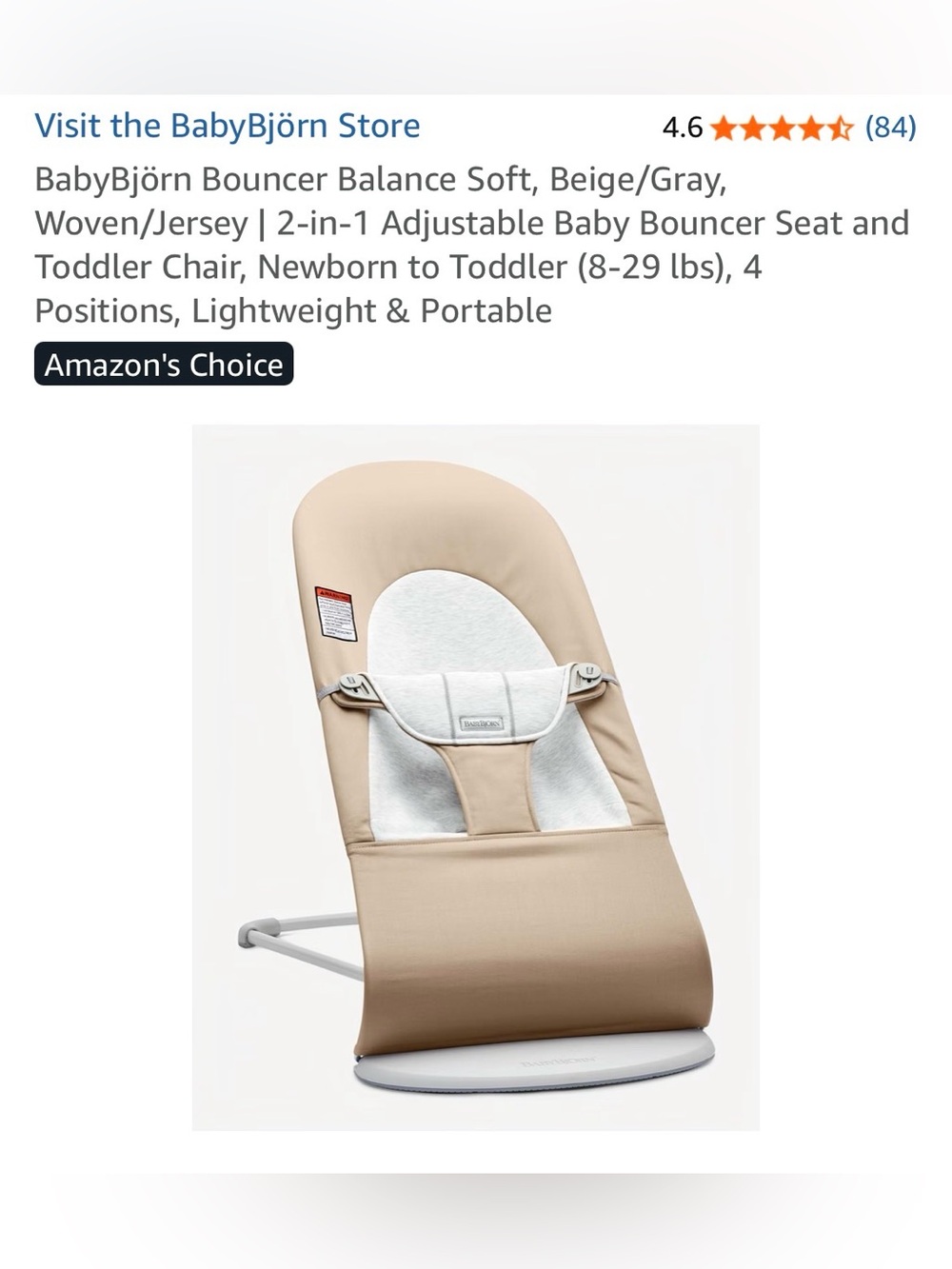 BabyBjörn Bouncer Balance Soft, Beige/Gray,
Woven/Jersey | 2-in-1